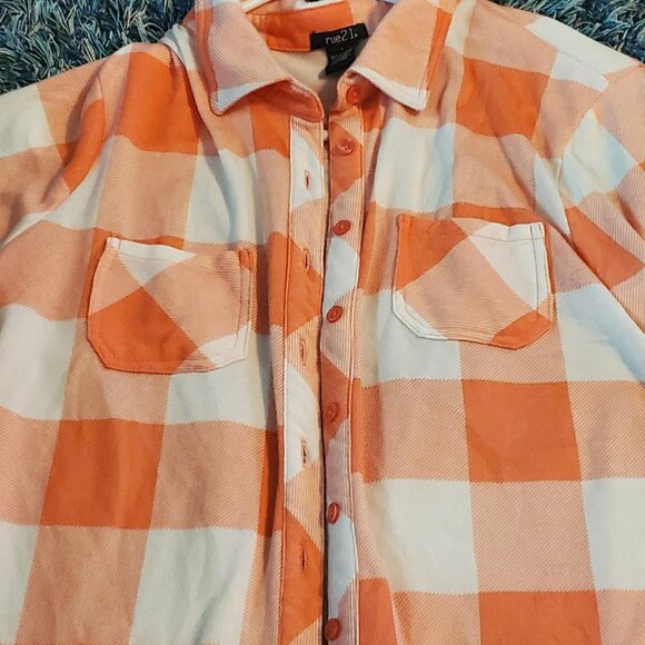 Rue 21 Peach Plaid Flannel Checkered Button Down Shirt Cottagecore Western - Picture 3 of 8